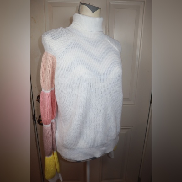 Colorblock Raglan Sleeve High Neck Sweater SIZE SMALL - Picture 2 of 3